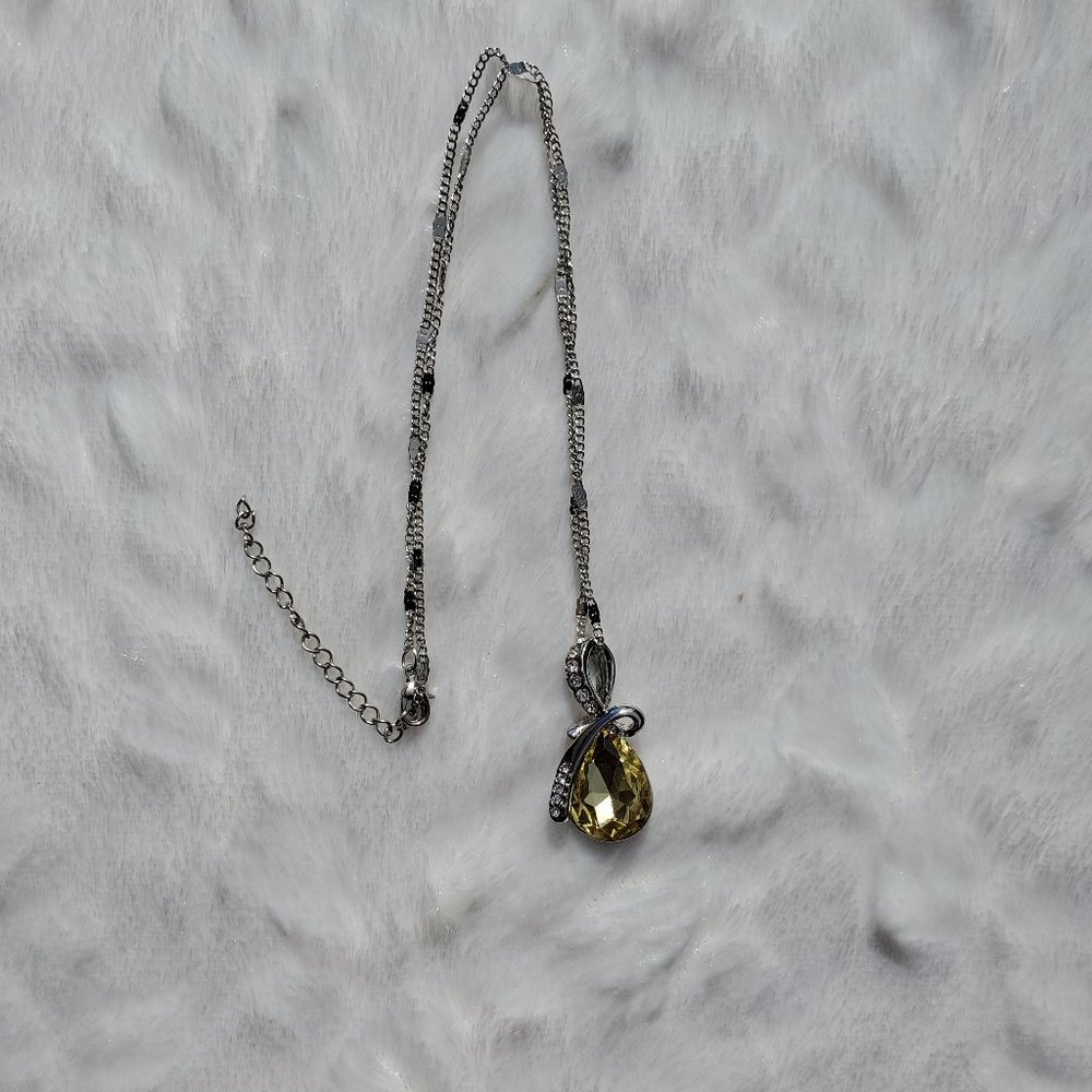 Yellow Topaz Tear Drop Birthstone Necklaces